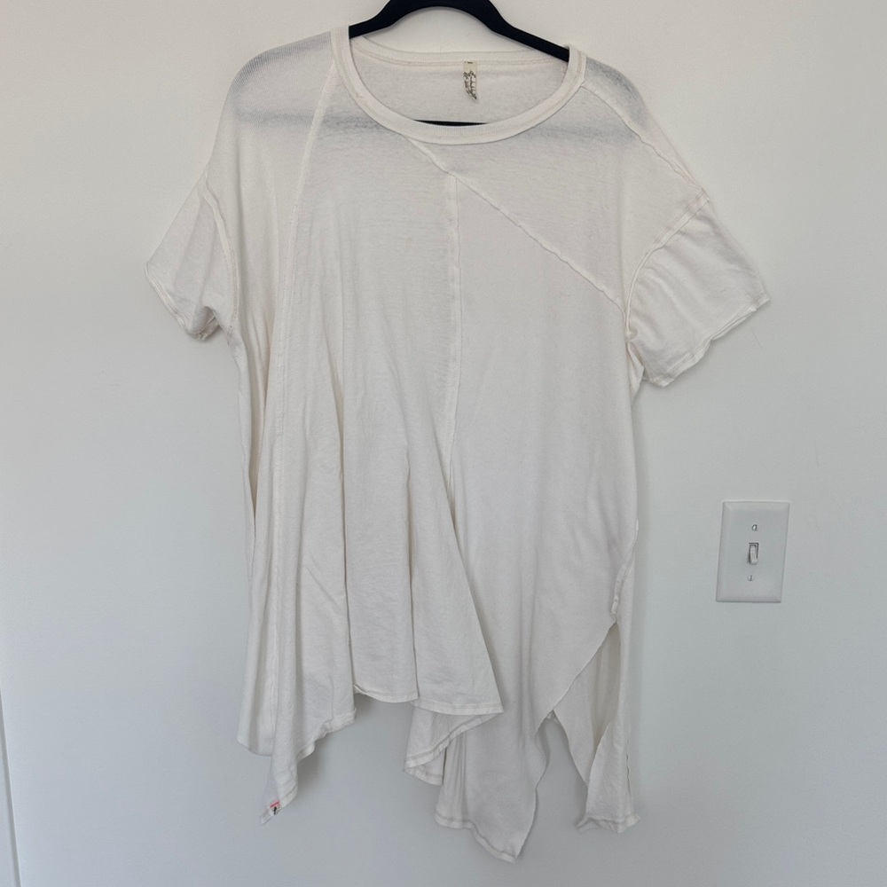 Free People Asymmetrical Short Sleeve Tee in White